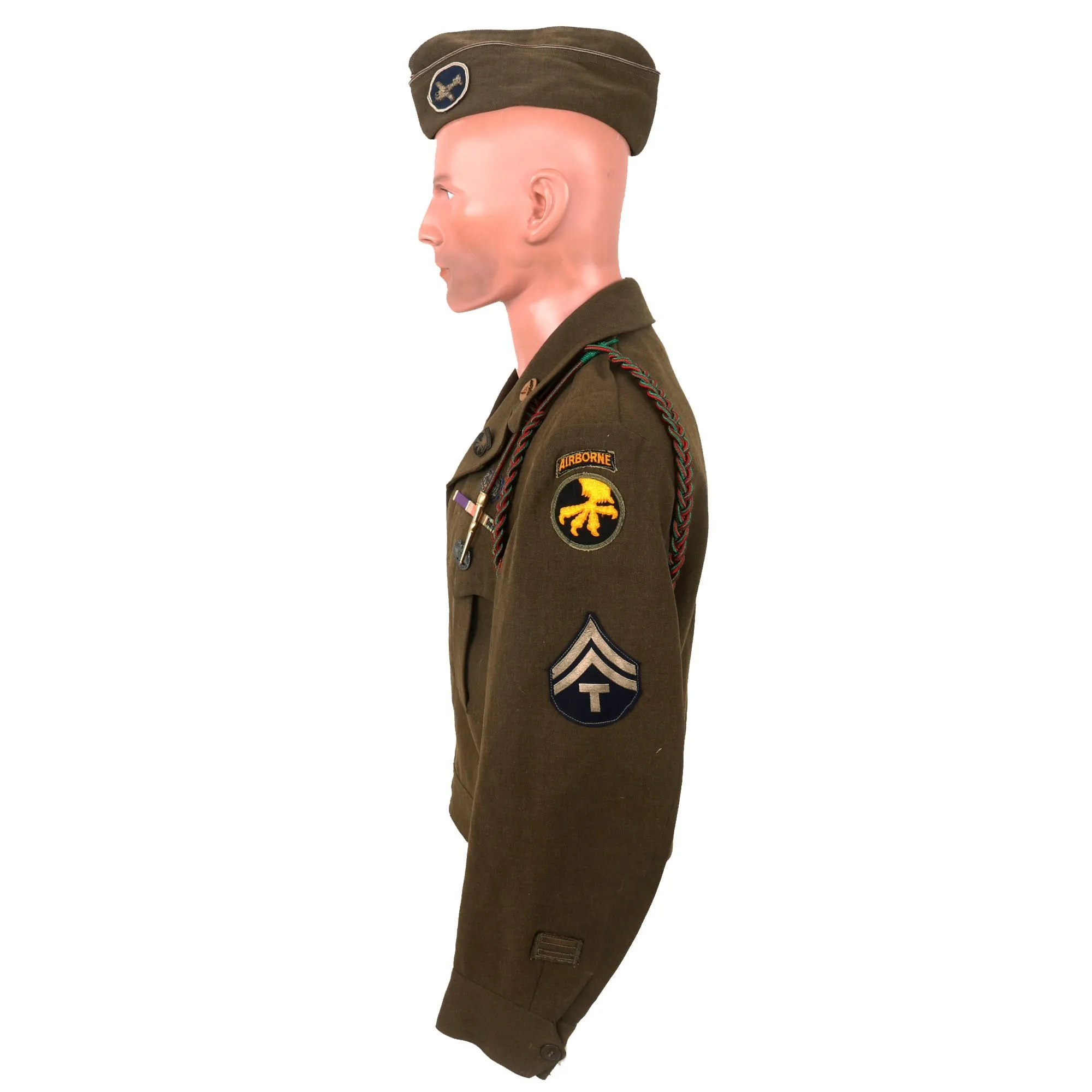 Original U.S. WWII 17th Airborne Glider Troops Combat Medic Ike Jacket and Overseas Cap with Bullion Embroidered Insignia