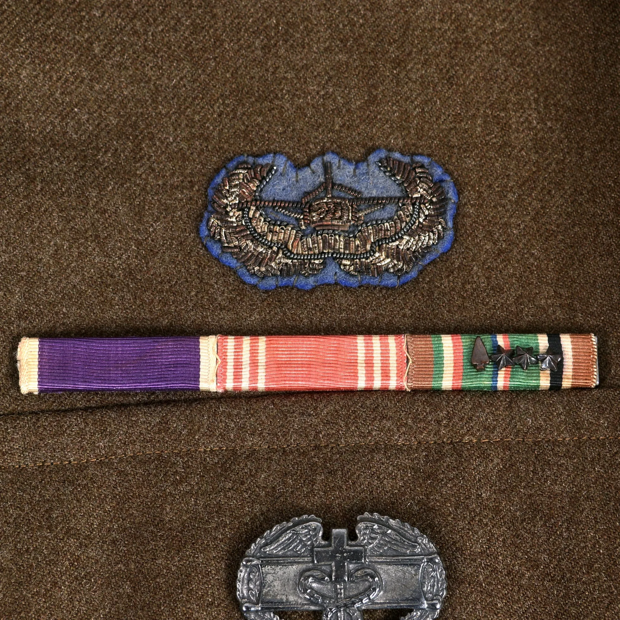 Original U.S. WWII 17th Airborne Glider Troops Combat Medic Ike Jacket and Overseas Cap with Bullion Embroidered Insignia