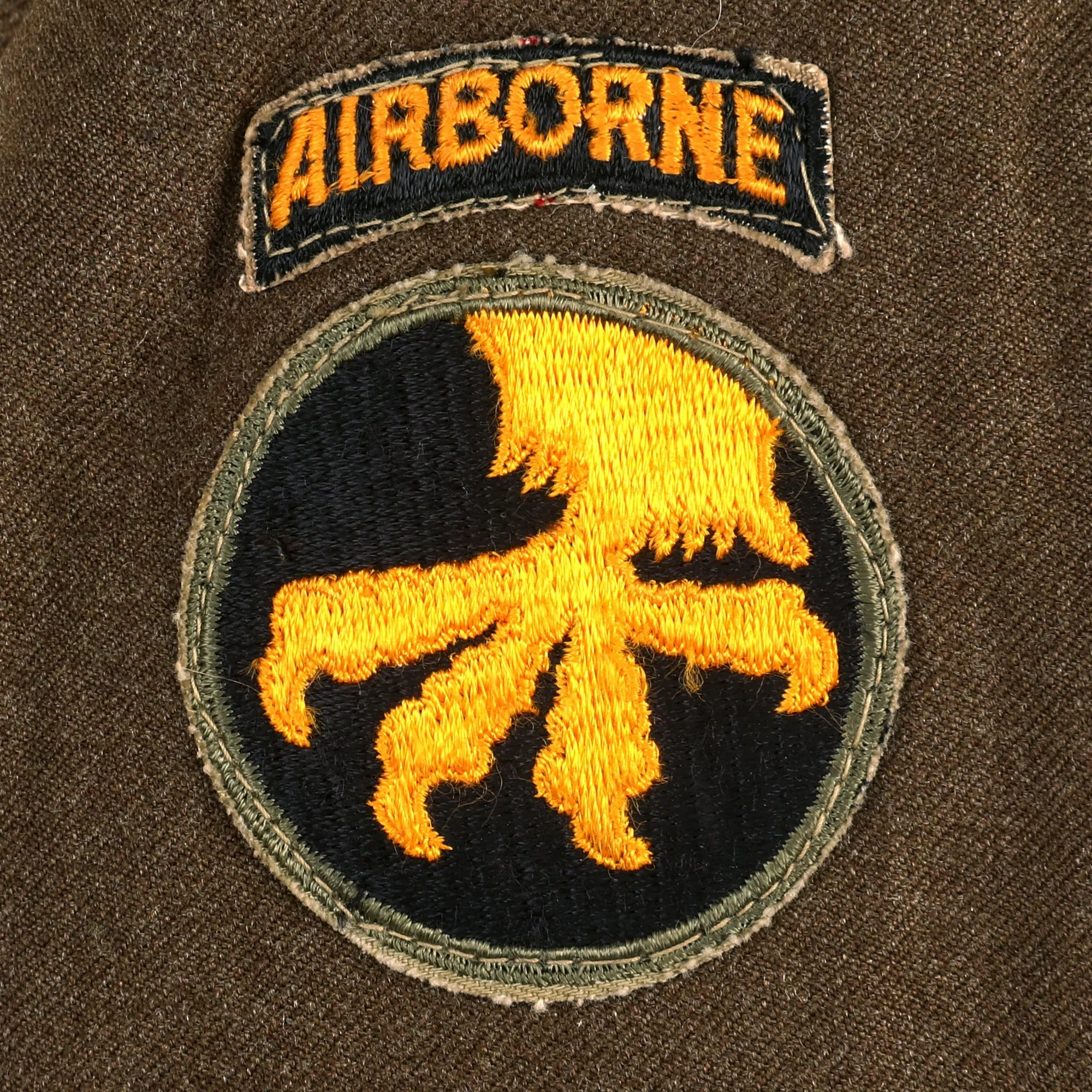 Original U.S. WWII 17th Airborne Glider Troops Combat Medic Ike Jacket and Overseas Cap with Bullion Embroidered Insignia