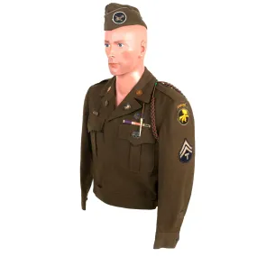 Original U.S. WWII 17th Airborne Glider Troops Combat Medic Ike Jacket and Overseas Cap with Bullion Embroidered Insignia