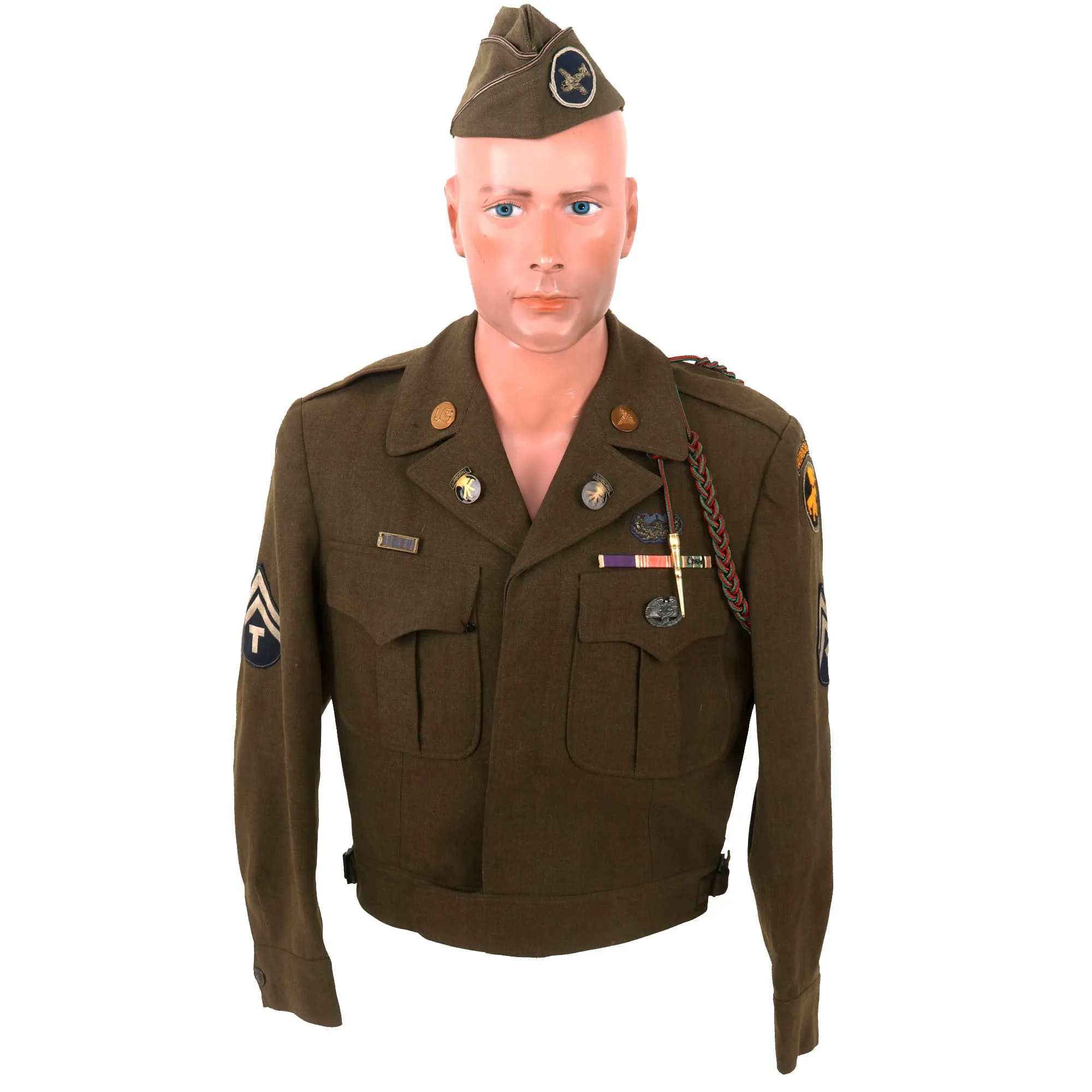 Original U.S. WWII 17th Airborne Glider Troops Combat Medic Ike Jacket and Overseas Cap with Bullion Embroidered Insignia
