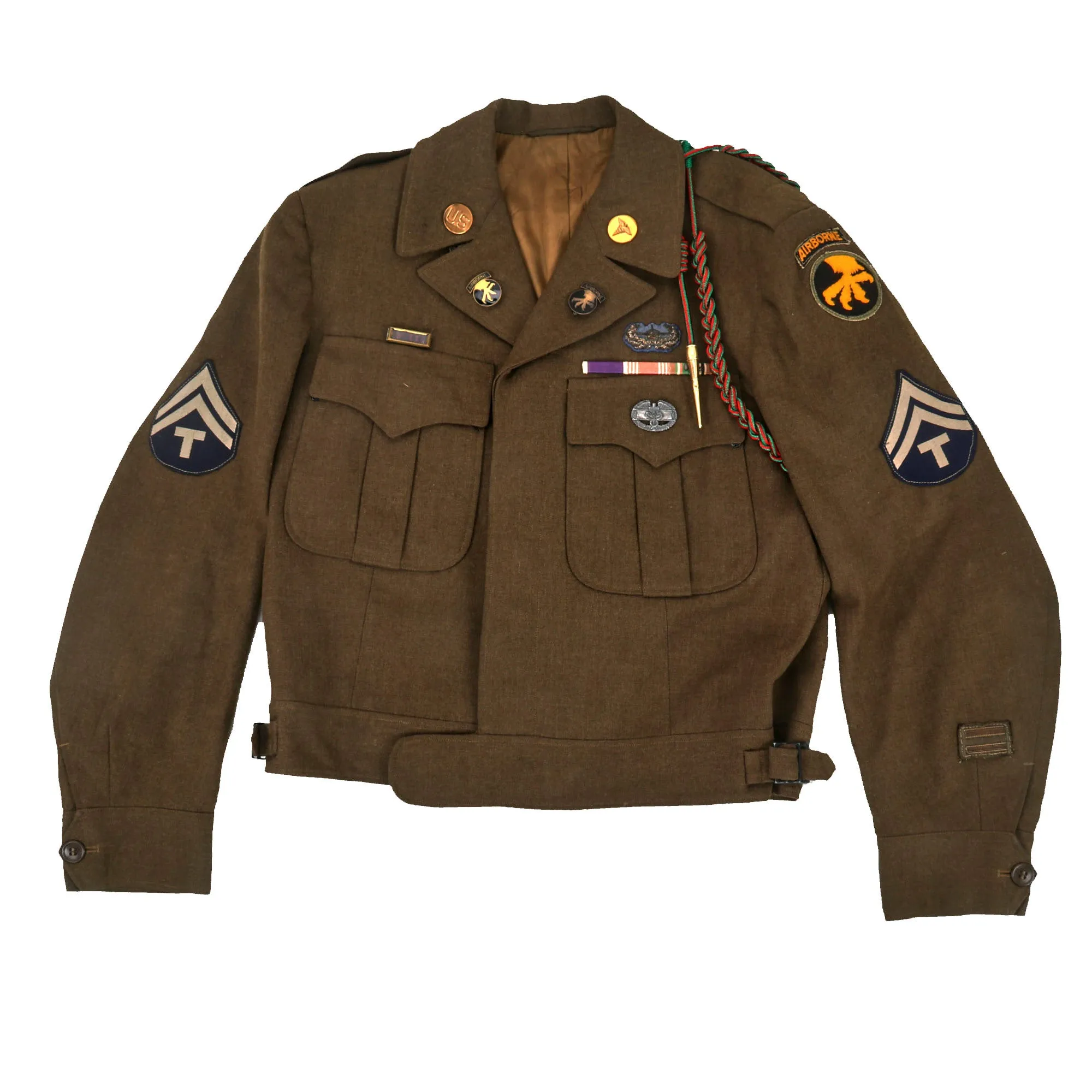 Original U.S. WWII 17th Airborne Glider Troops Combat Medic Ike Jacket and Overseas Cap with Bullion Embroidered Insignia