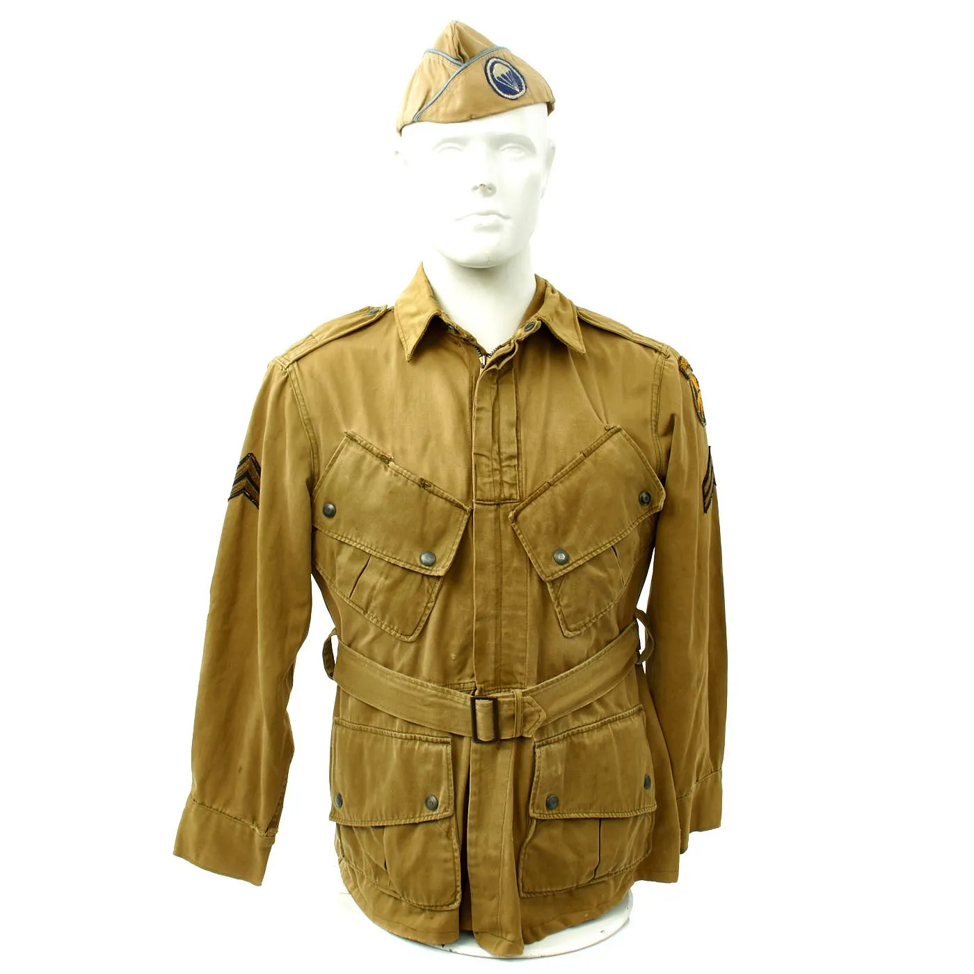 Original U.S. WWII 17th Airborne M1942 Paratrooper Jacket with Garrison Cap