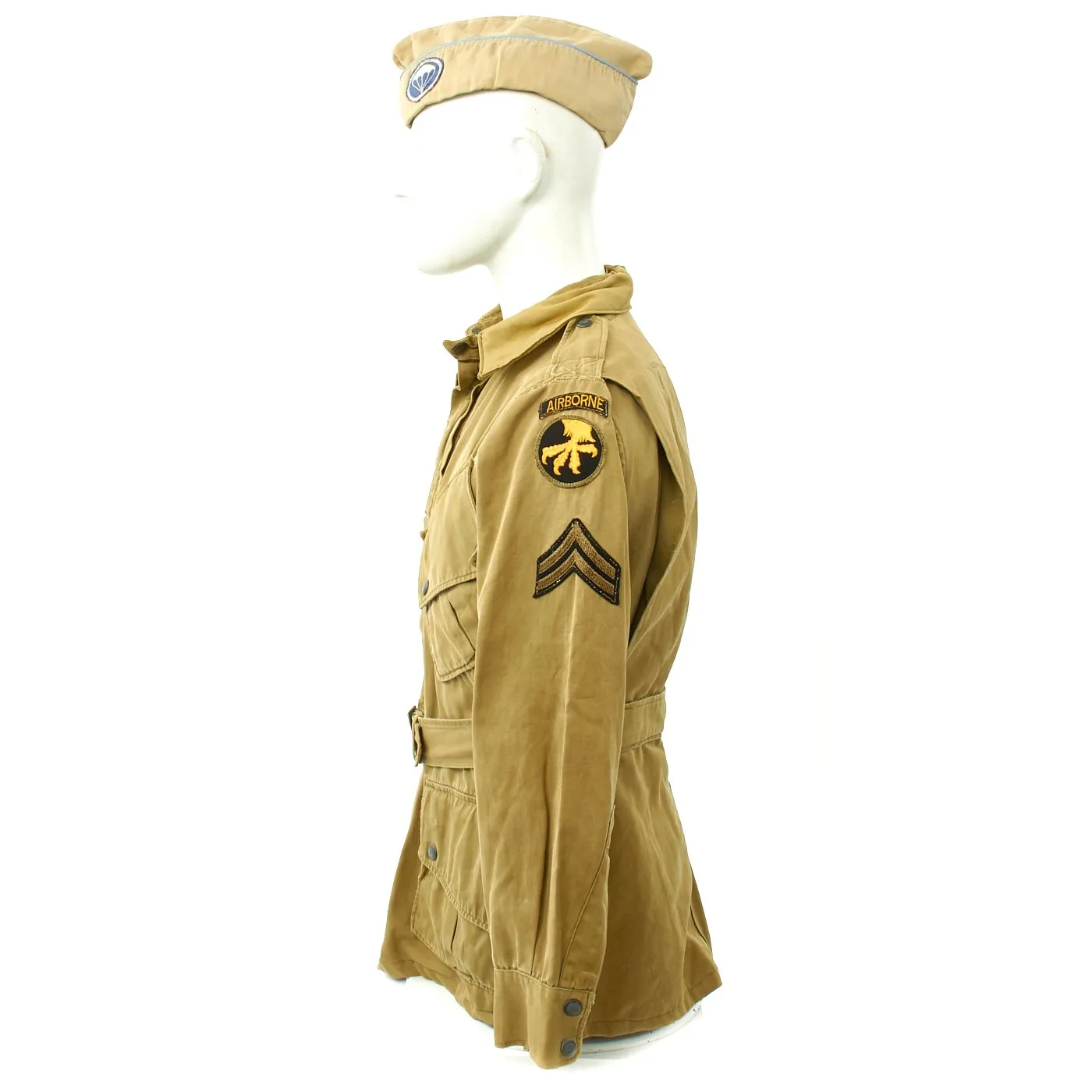 Original U.S. WWII 17th Airborne M1942 Paratrooper Jacket with Garrison Cap