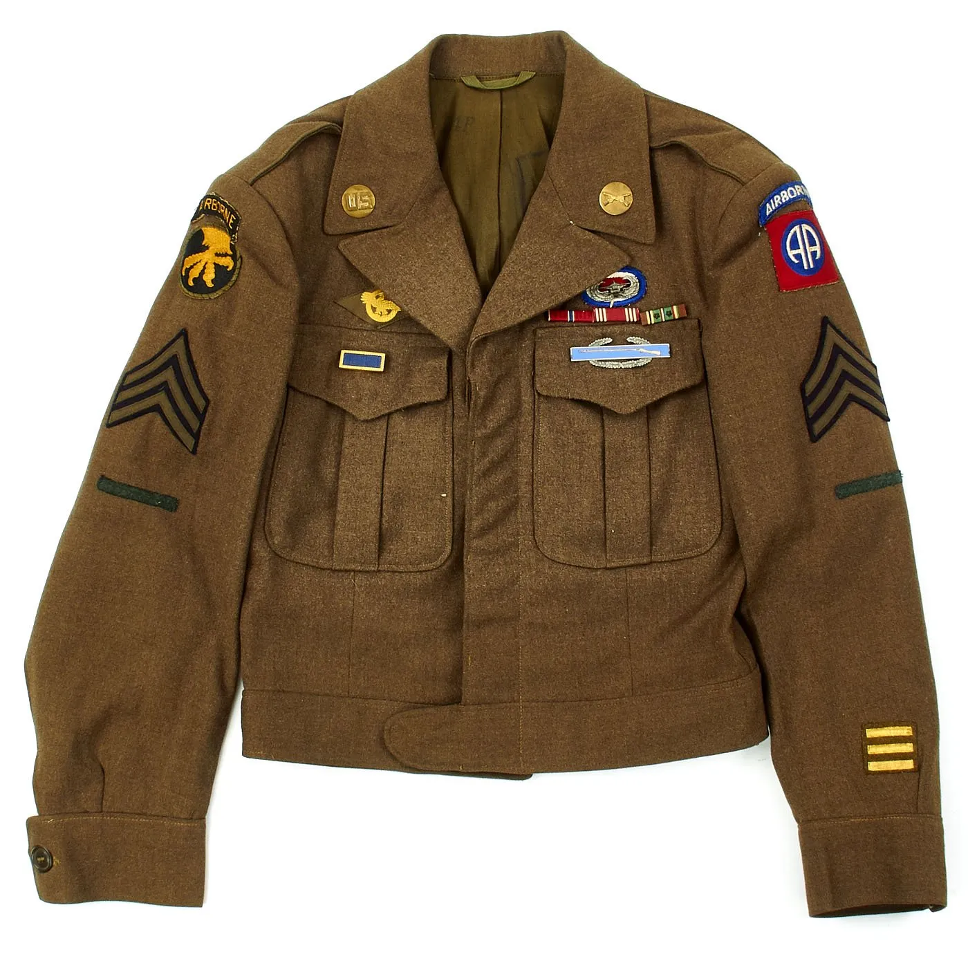Original U.S. WWII 17th and 82nd Airborne Division Named Ike Jacket with Garrison Cap and Photo