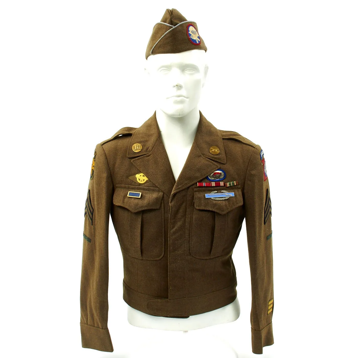 Original U.S. WWII 17th and 82nd Airborne Division Named Ike Jacket with Garrison Cap and Photo