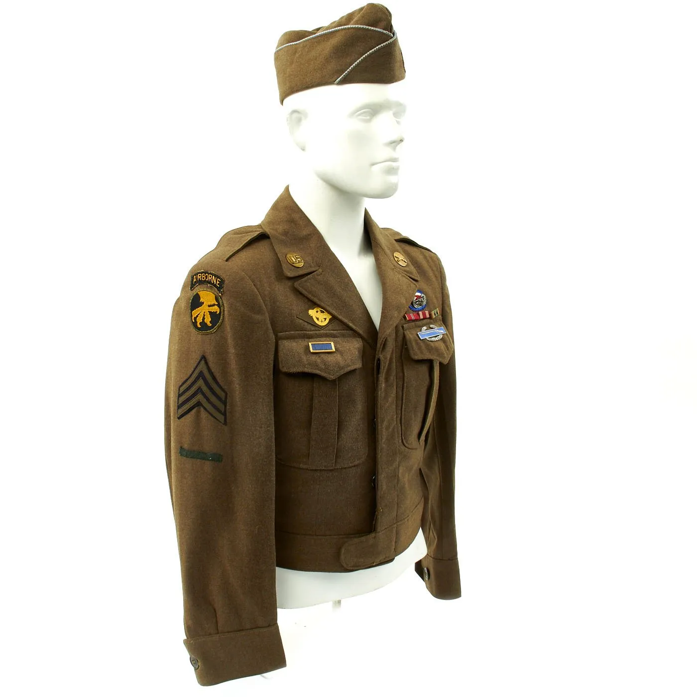 Original U.S. WWII 17th and 82nd Airborne Division Named Ike Jacket with Garrison Cap and Photo