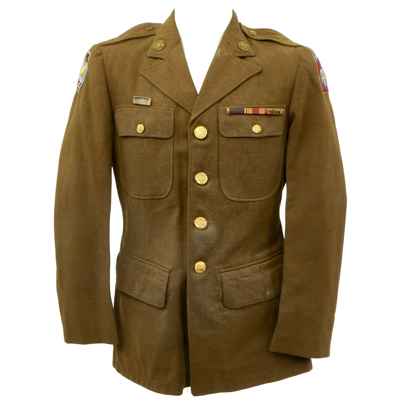 Original U.S. WWII 82nd Airborne - 1st Allied Airborne Class A Uniform Jacket with Invasion Arrowhead ETO and Purple Heart Ribbon