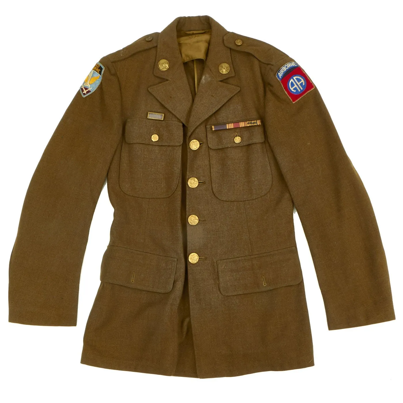 Original U.S. WWII 82nd Airborne - 1st Allied Airborne Class A Uniform Jacket with Invasion Arrowhead ETO and Purple Heart Ribbon
