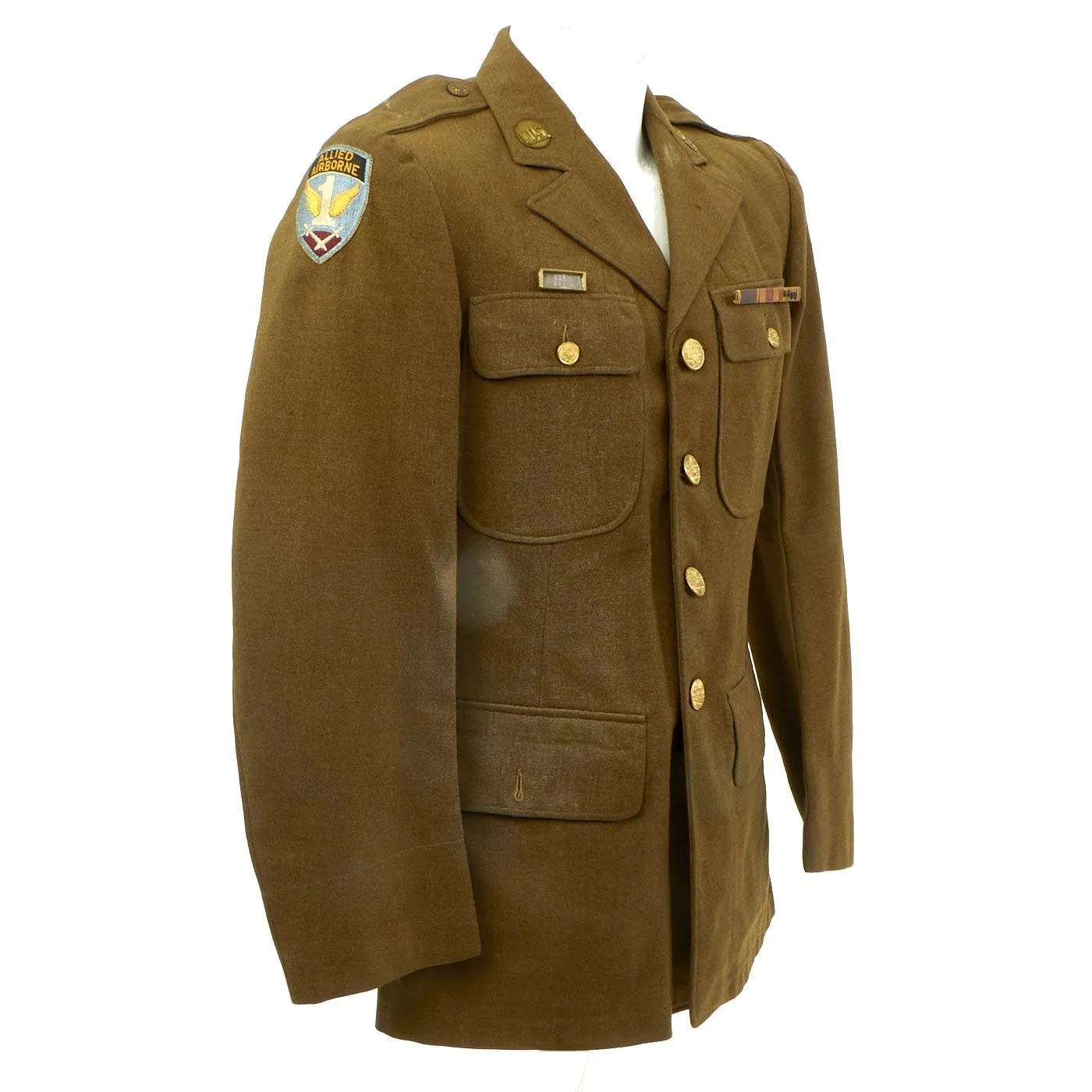 Original U.S. WWII 82nd Airborne - 1st Allied Airborne Class A Uniform Jacket with Invasion Arrowhead ETO and Purple Heart Ribbon