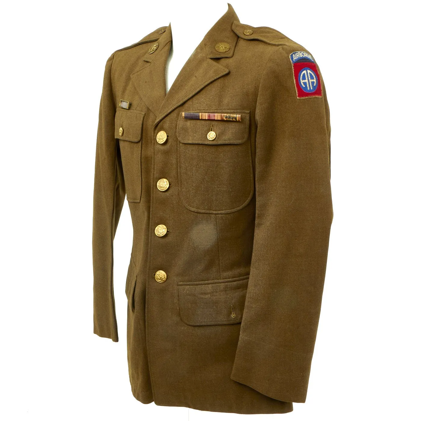 Original U.S. WWII 82nd Airborne - 1st Allied Airborne Class A Uniform Jacket with Invasion Arrowhead ETO and Purple Heart Ribbon