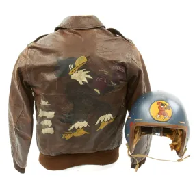 Original U.S. WWII and Korean War 334th Fighter Squadron A-2 Flight Jacket with Helmet