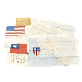 Original U.S. WWII USAAF China Burma India Blood Chit & Asiatic Series Map Survival Set