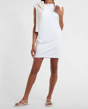 Padded Shoulder T-Shirt Dress in White