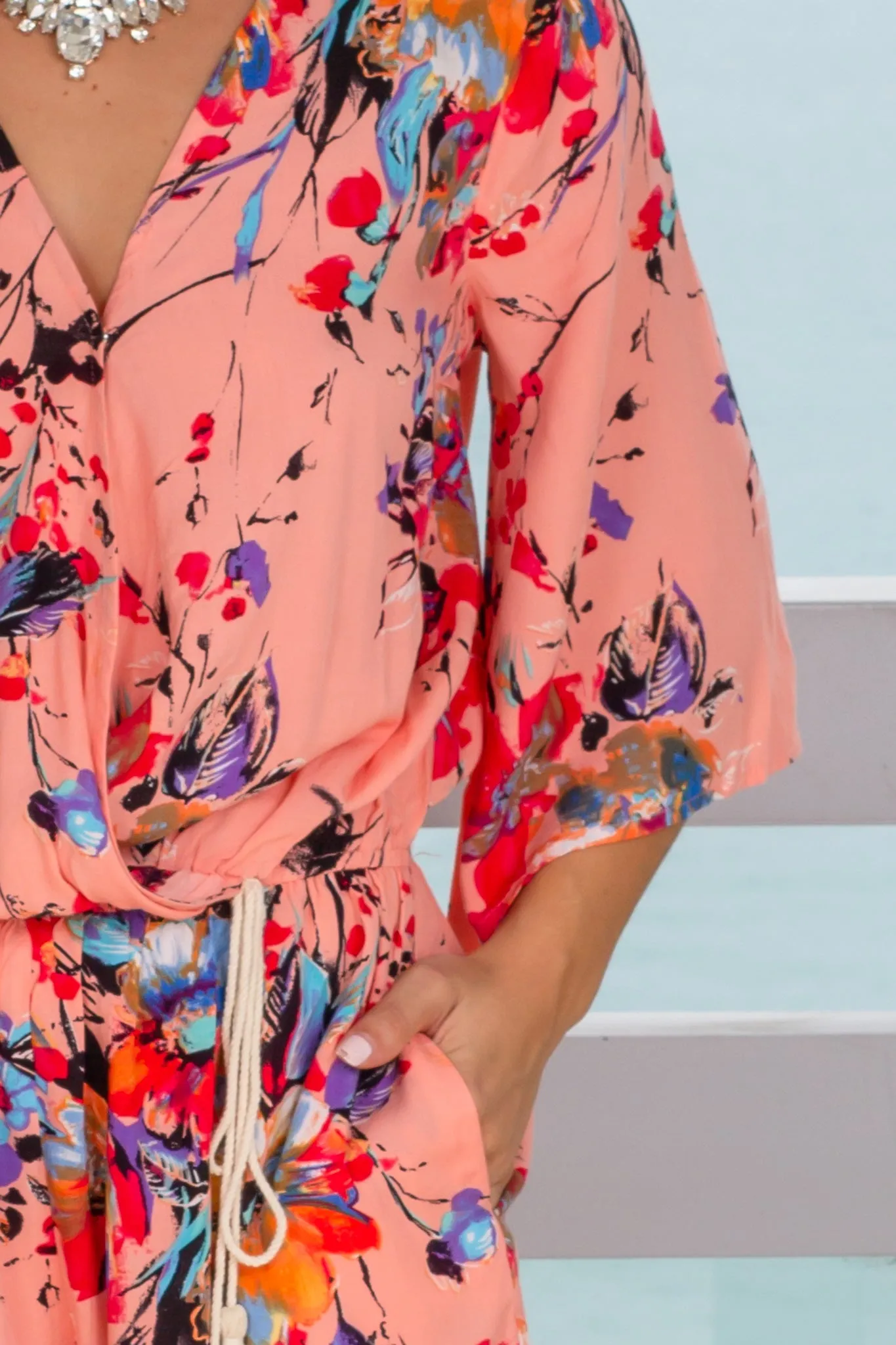 Peach Floral Romper