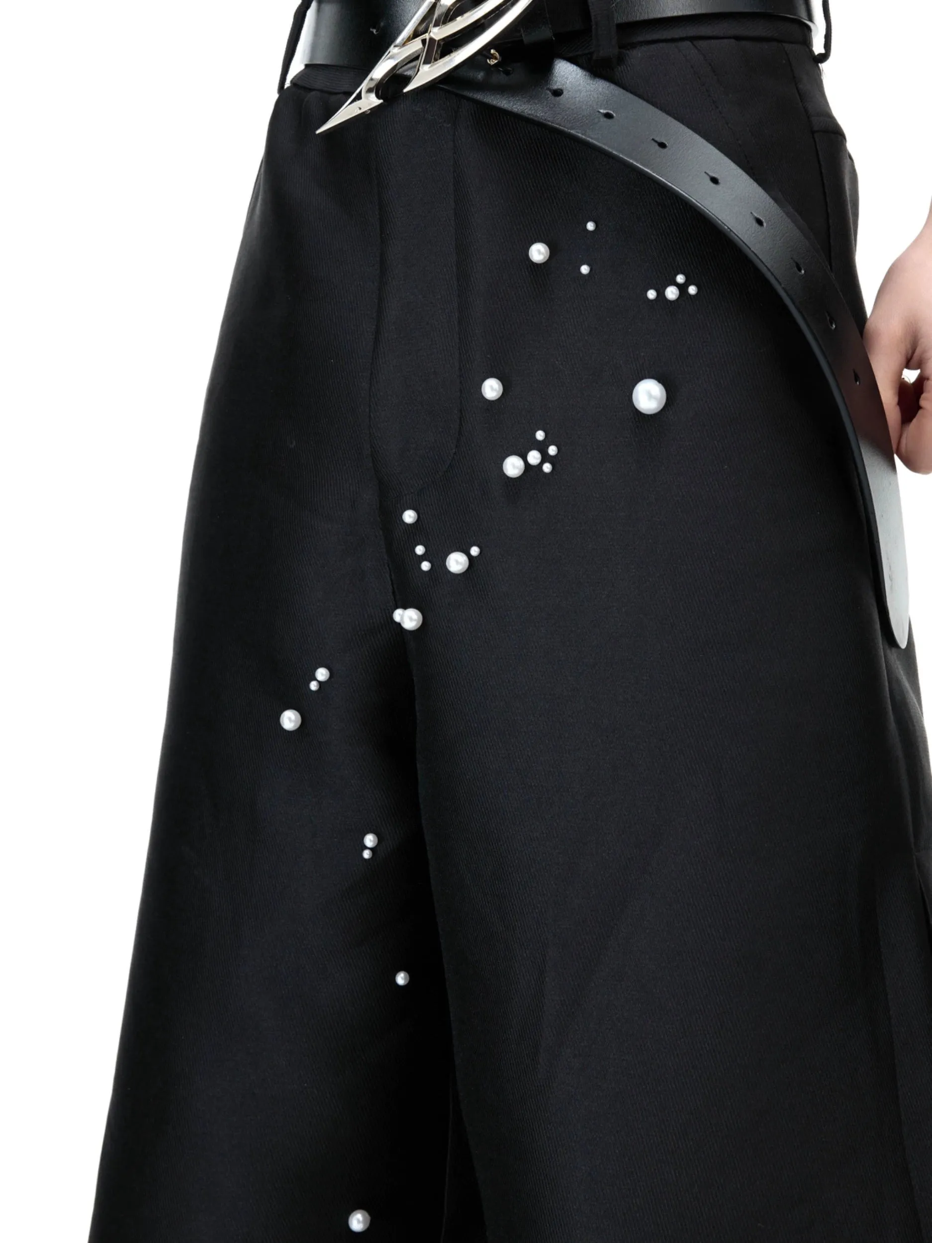 Pearl Decor Wide-Leg Casual Pants