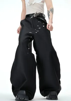 Pearl Decor Wide-Leg Casual Pants