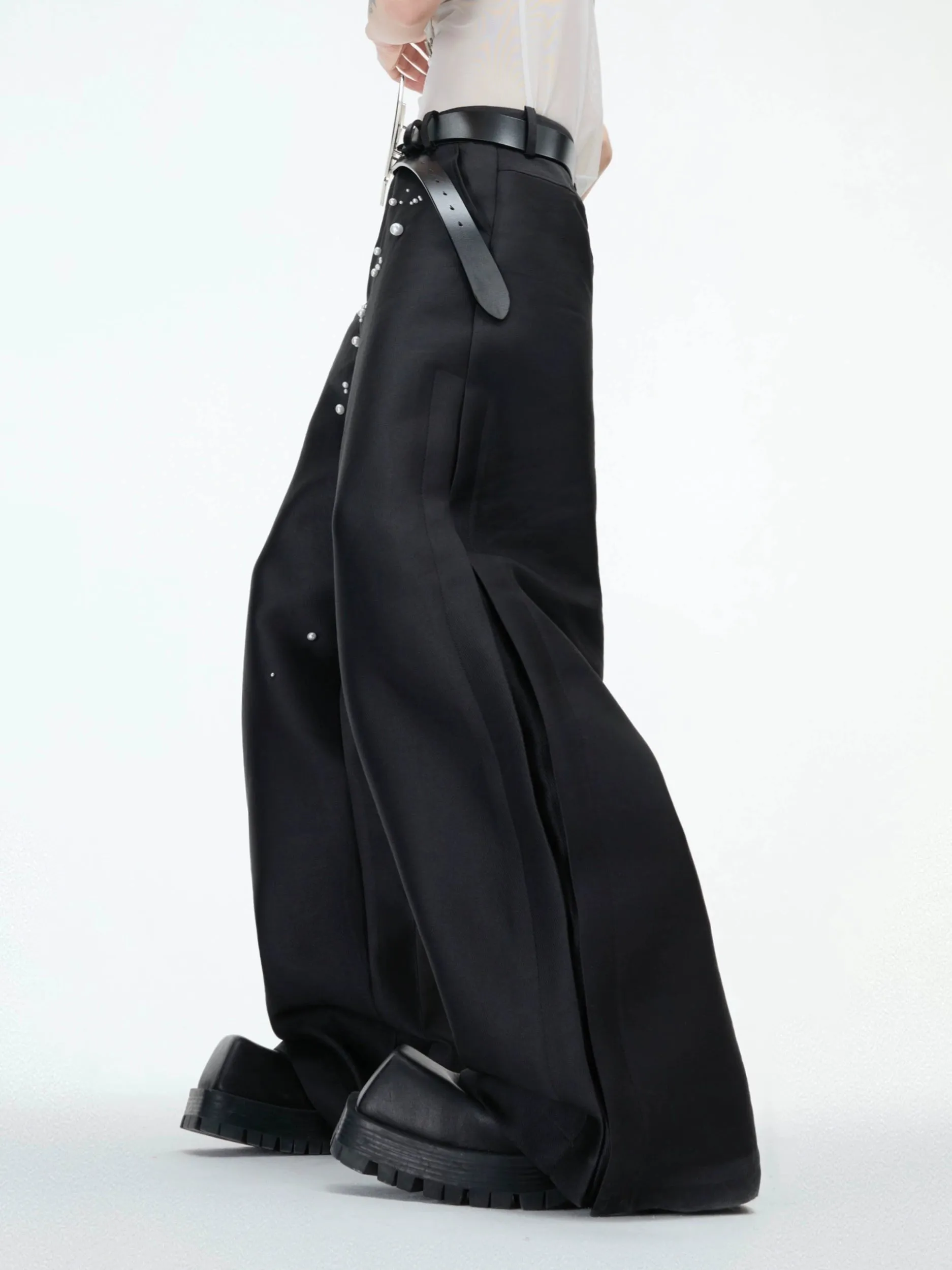Pearl Decor Wide-Leg Casual Pants