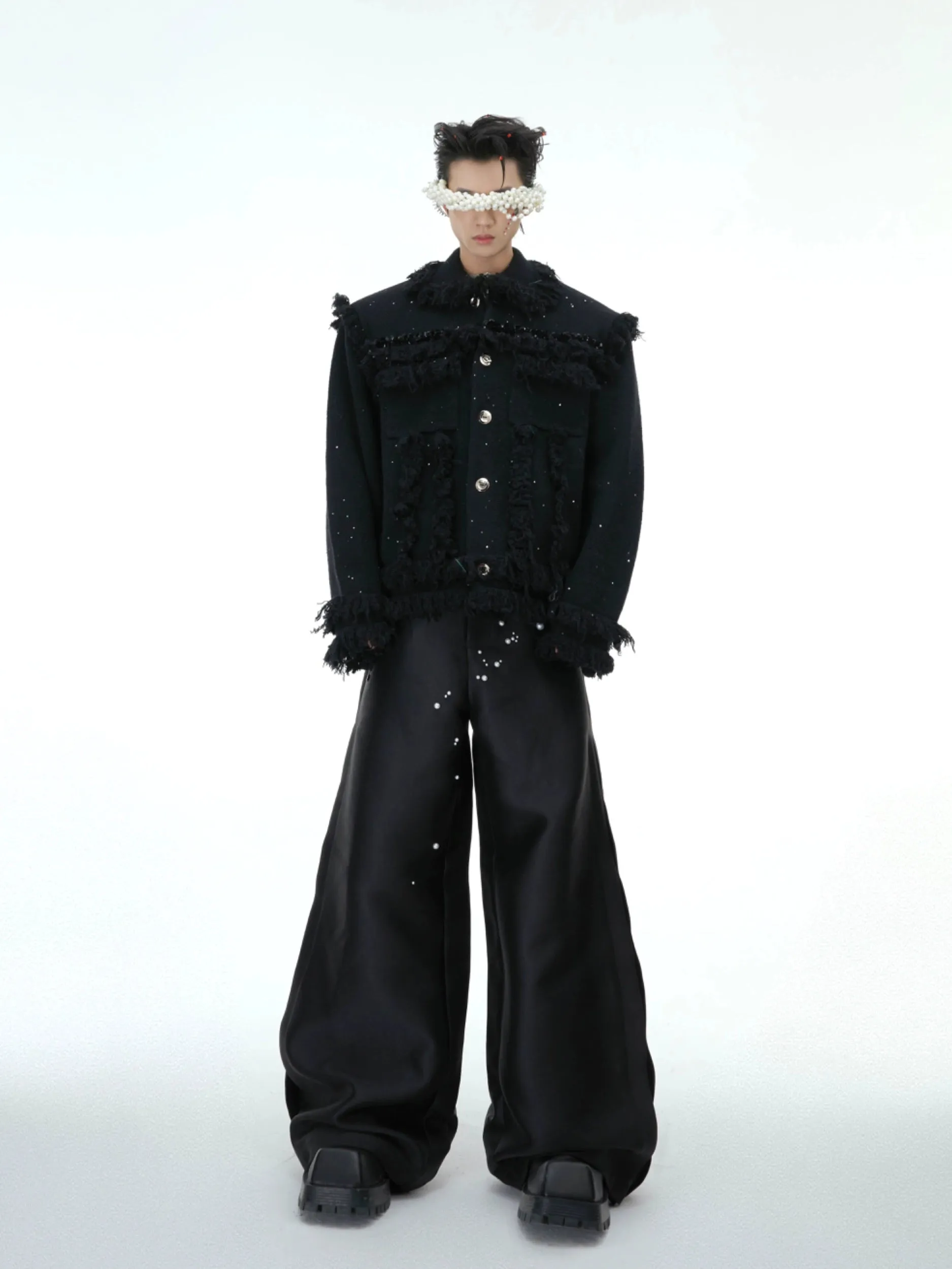 Pearl Decor Wide-Leg Casual Pants