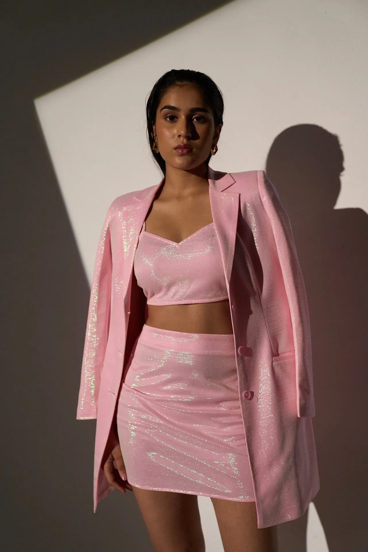 Pink Shiny Party wear Co-ord Set for women