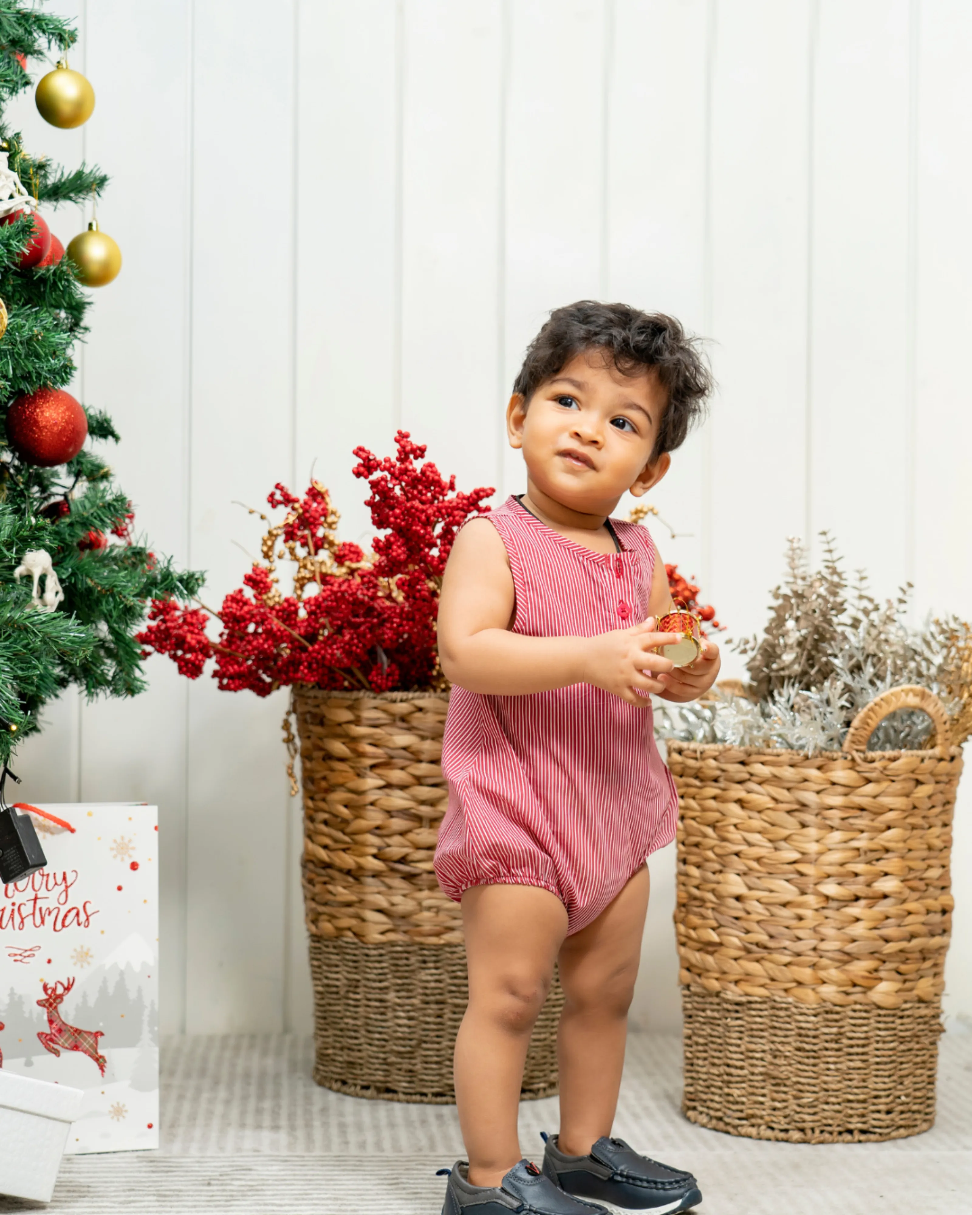 Pinstriped Baby Romper - Red