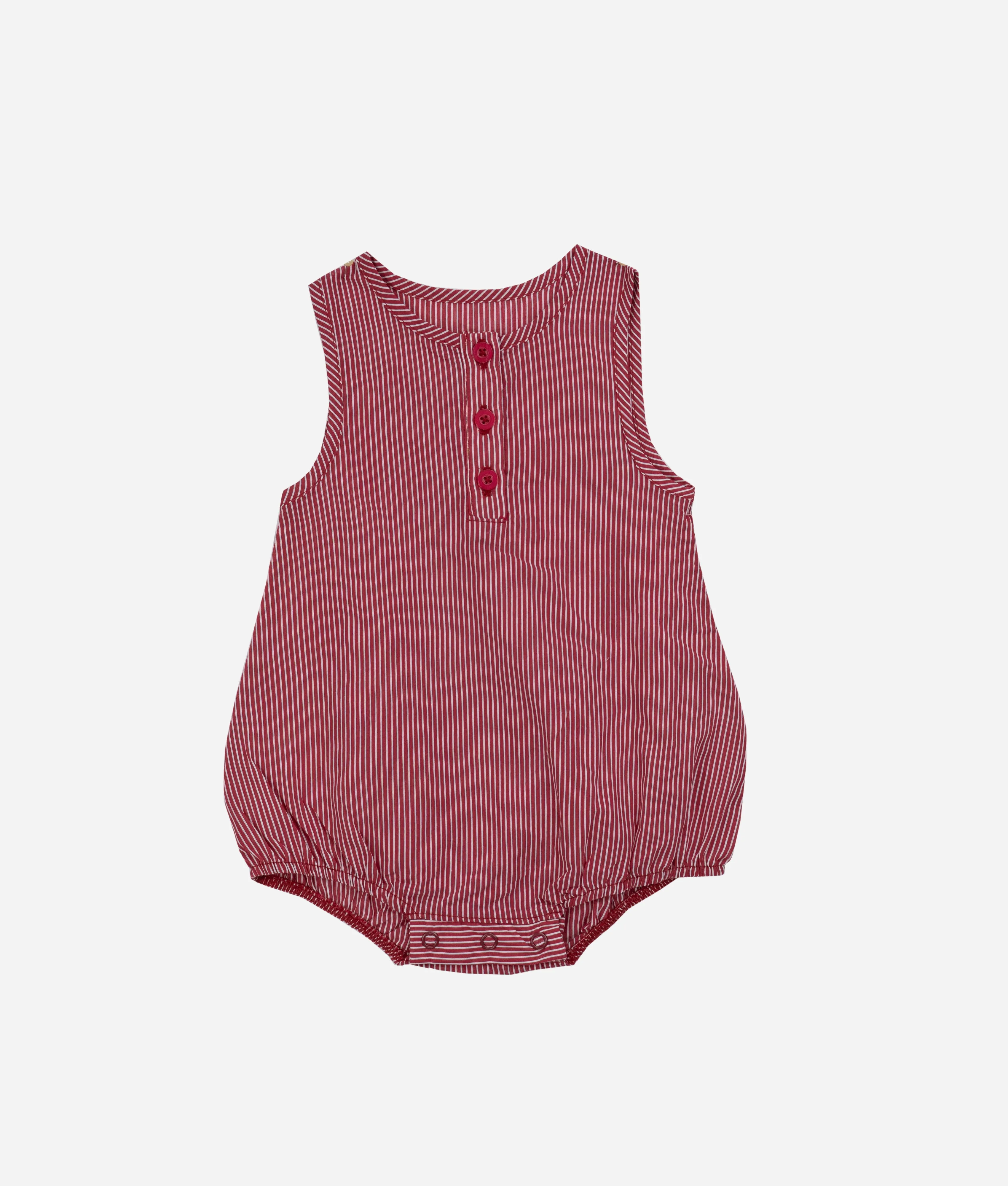 Pinstriped Baby Romper - Red