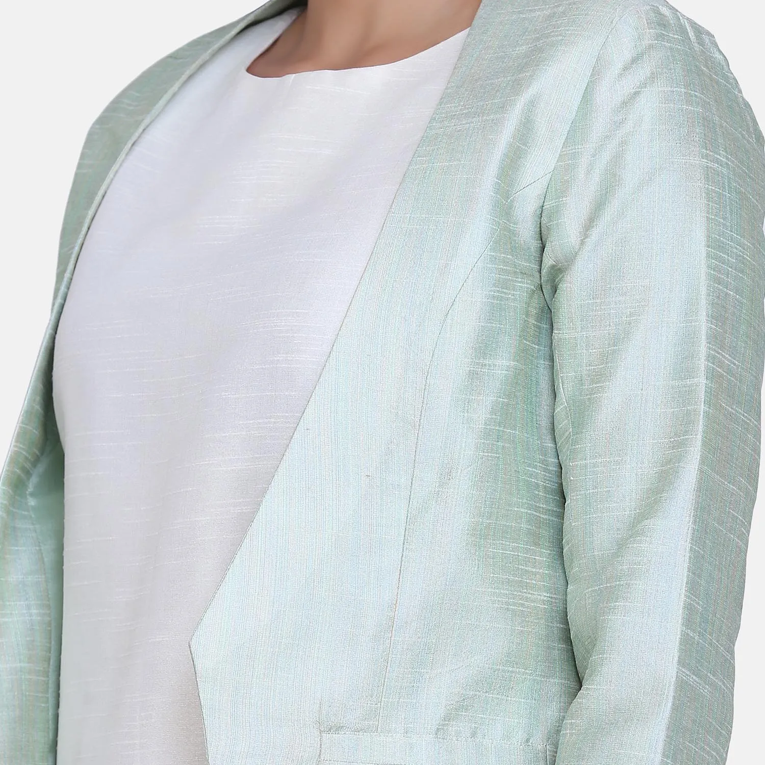 Pistachio Green Dupioni Front Open Jacket