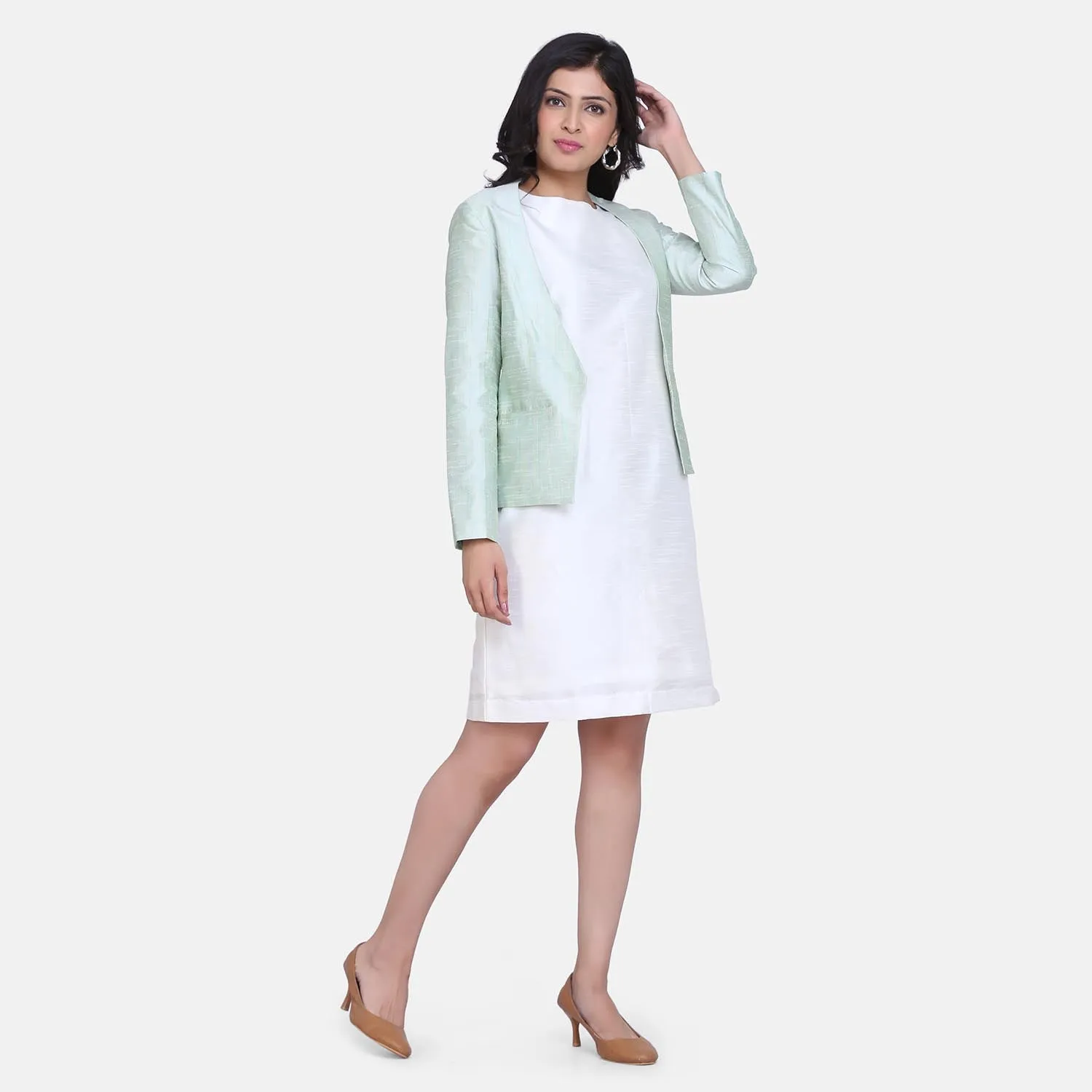 Pistachio Green Dupioni Front Open Jacket