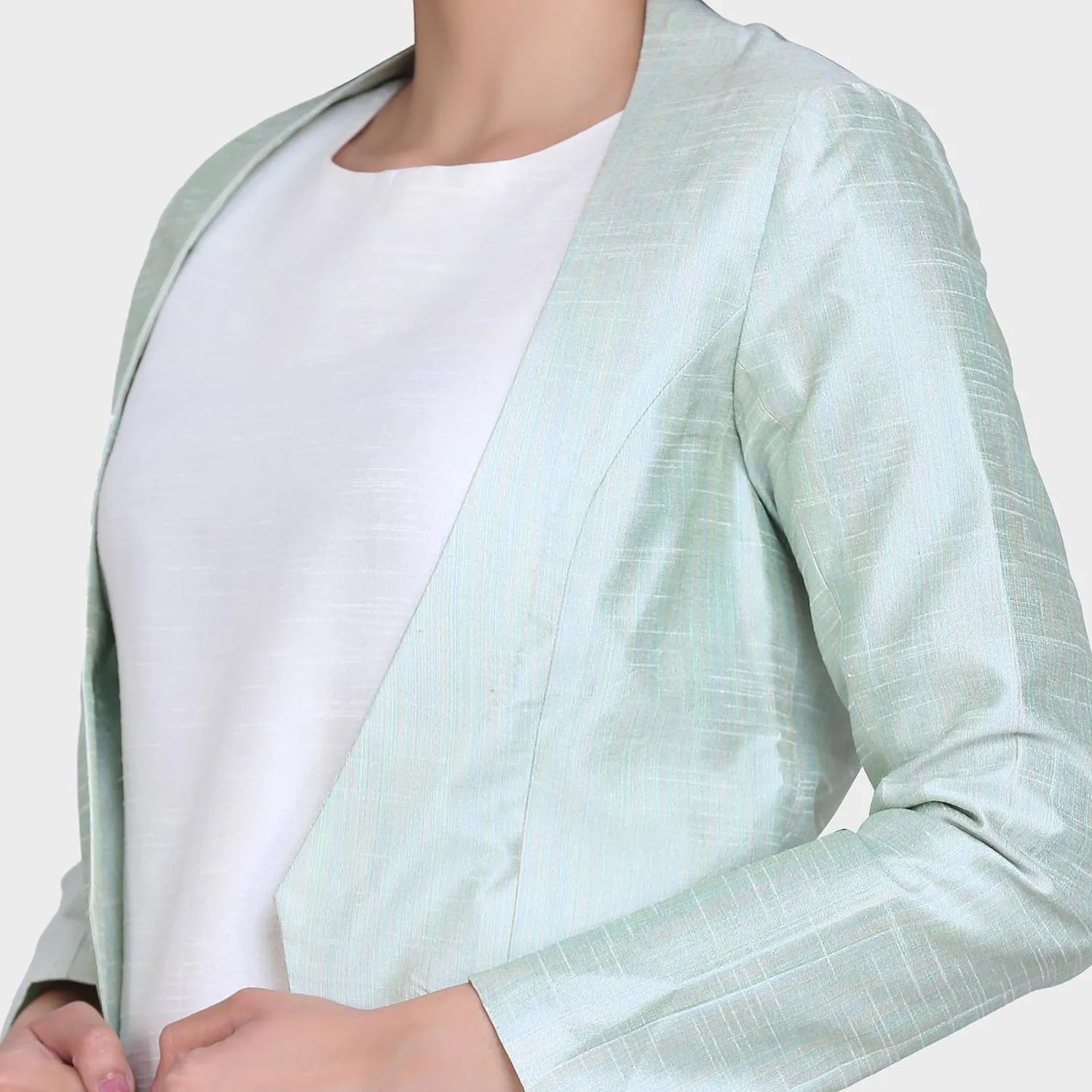 Pistachio Green Dupioni Front Open Jacket