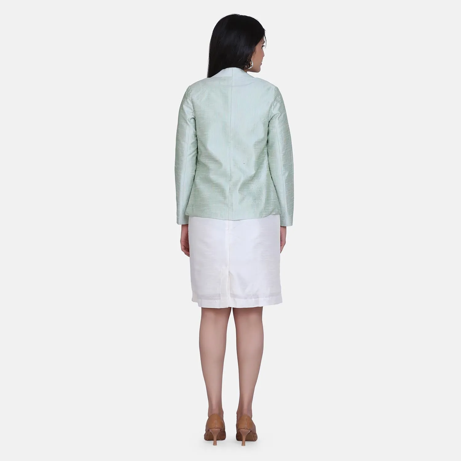 Pistachio Green Dupioni Front Open Jacket