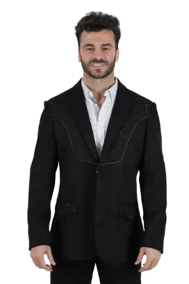 Platini Men's Black Embroidered Suede Blazer