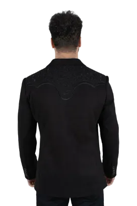 Platini Men's Black Embroidered Suede Blazer