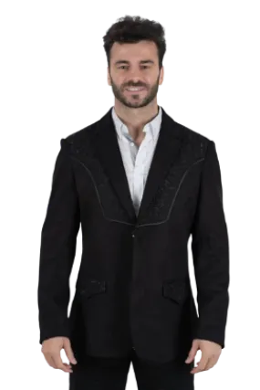 Platini Men's Black Embroidered Suede Blazer