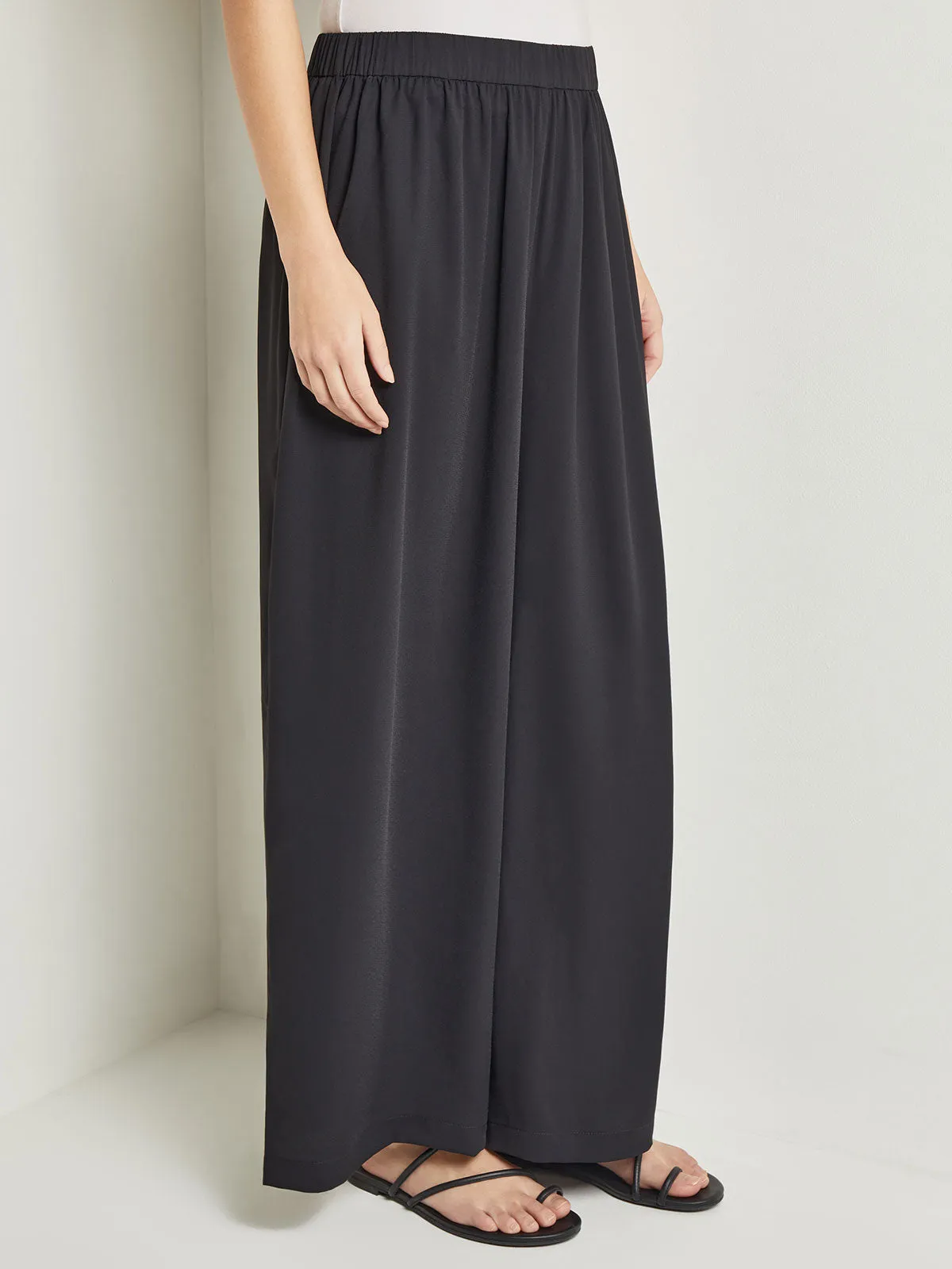 Pull-On Woven Wide-Leg Pants, Black