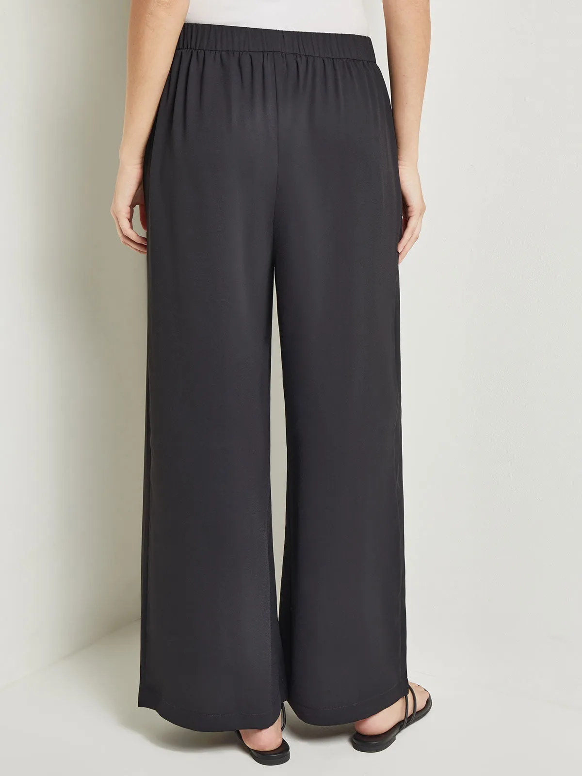 Pull-On Woven Wide-Leg Pants, Black