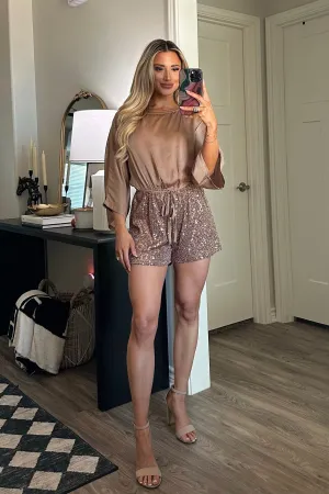 Ready to Party Sequin Romper: Mocha