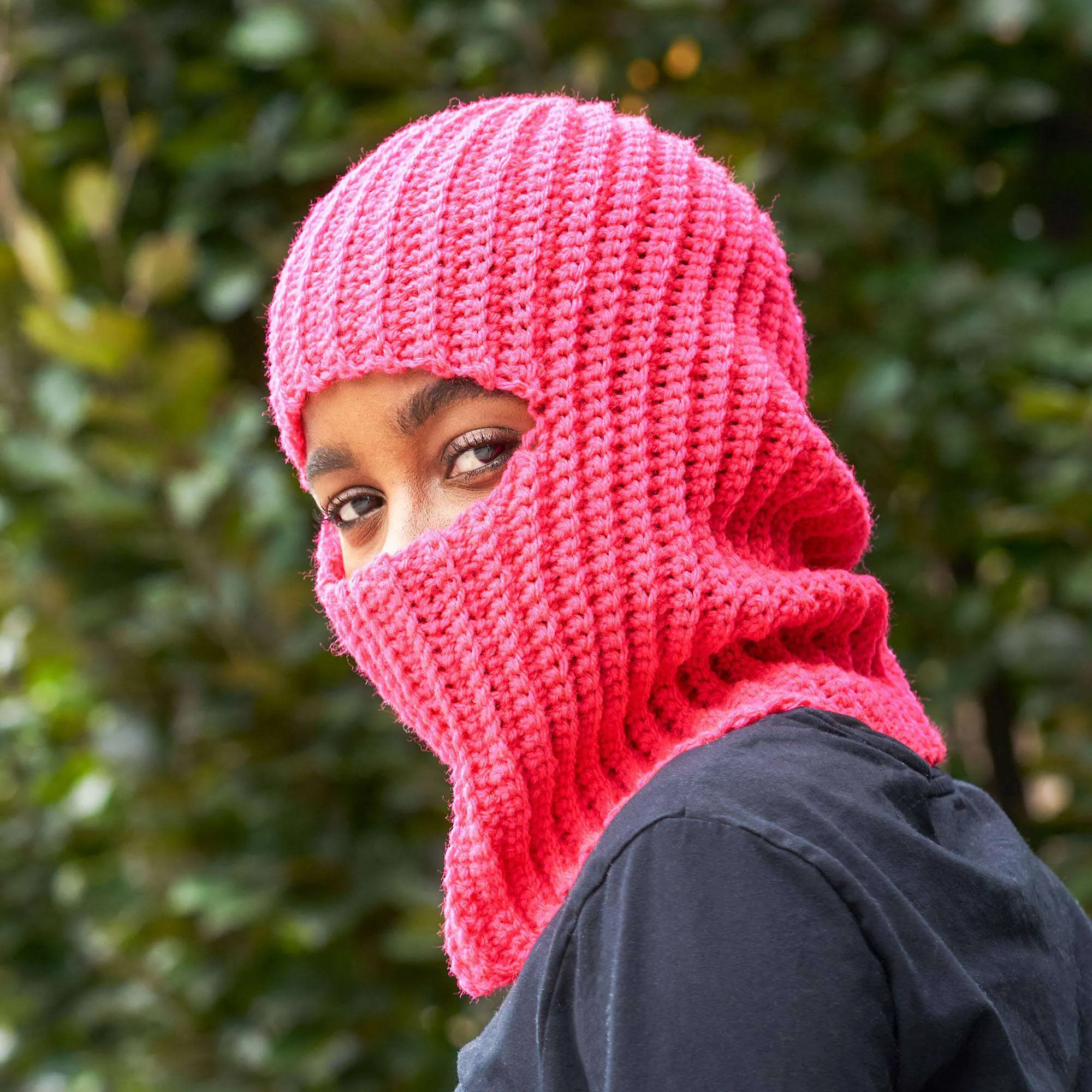 Red Heart Crochet Ribbed Balaclava For Adults