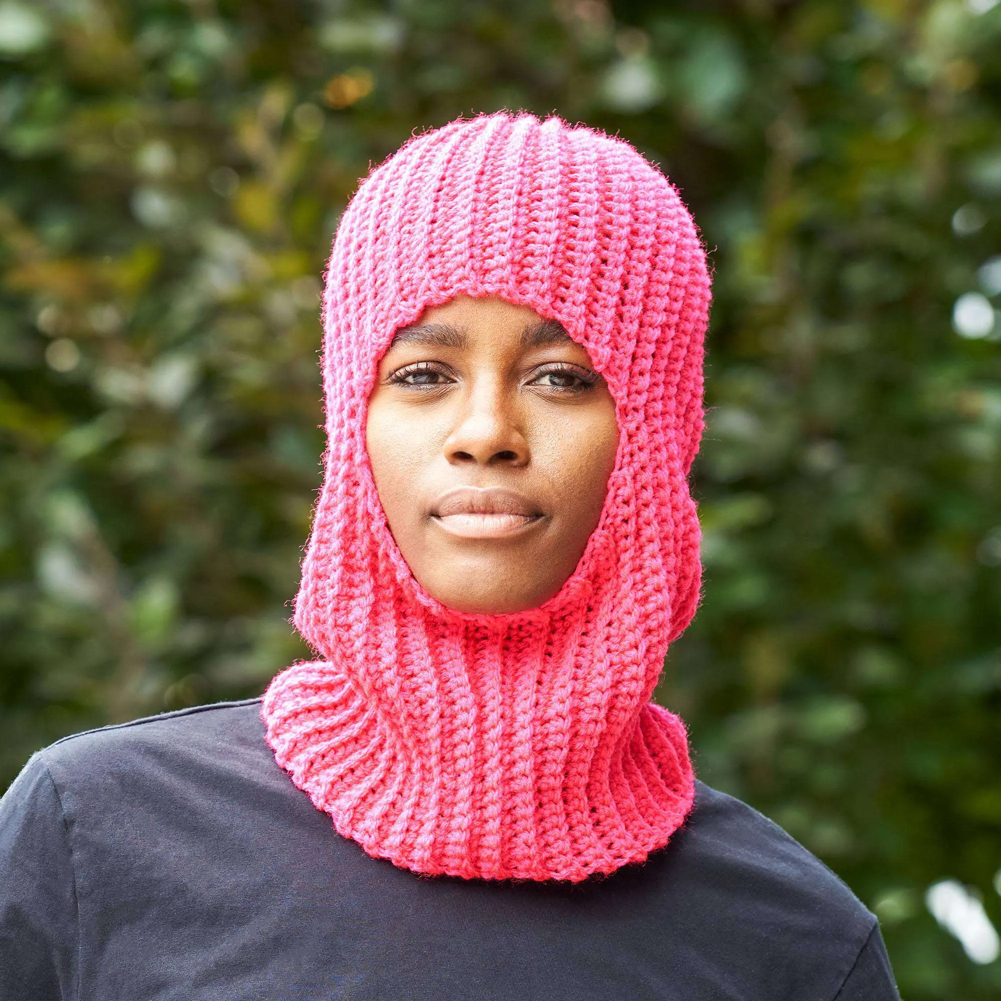Red Heart Crochet Ribbed Balaclava For Adults