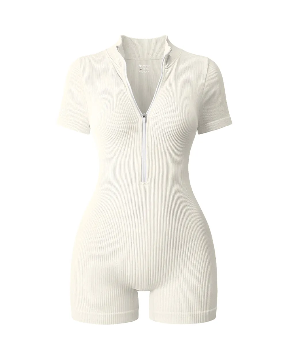 Ribbed Short Sleeve Zip Romper