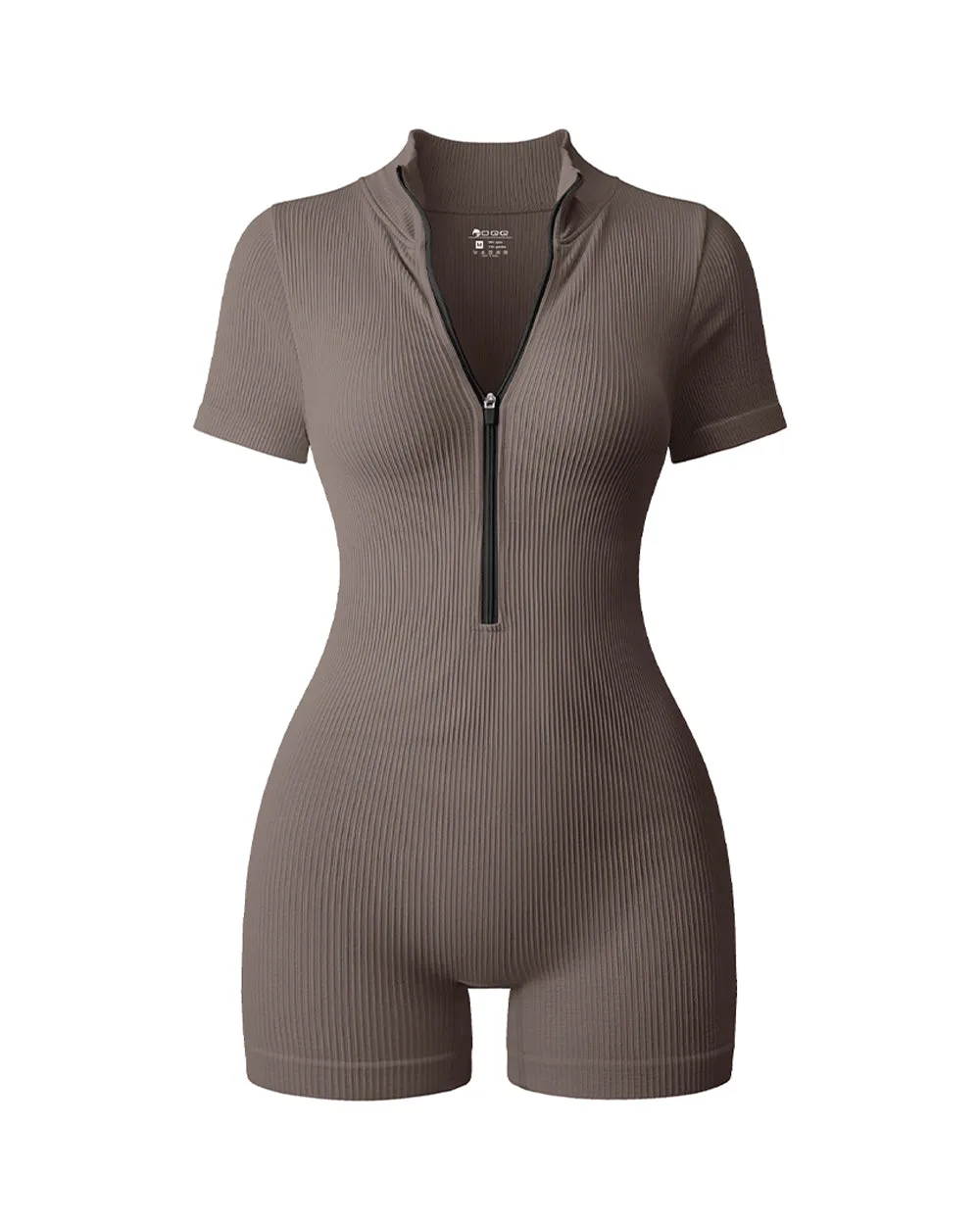 Ribbed Short Sleeve Zip Romper