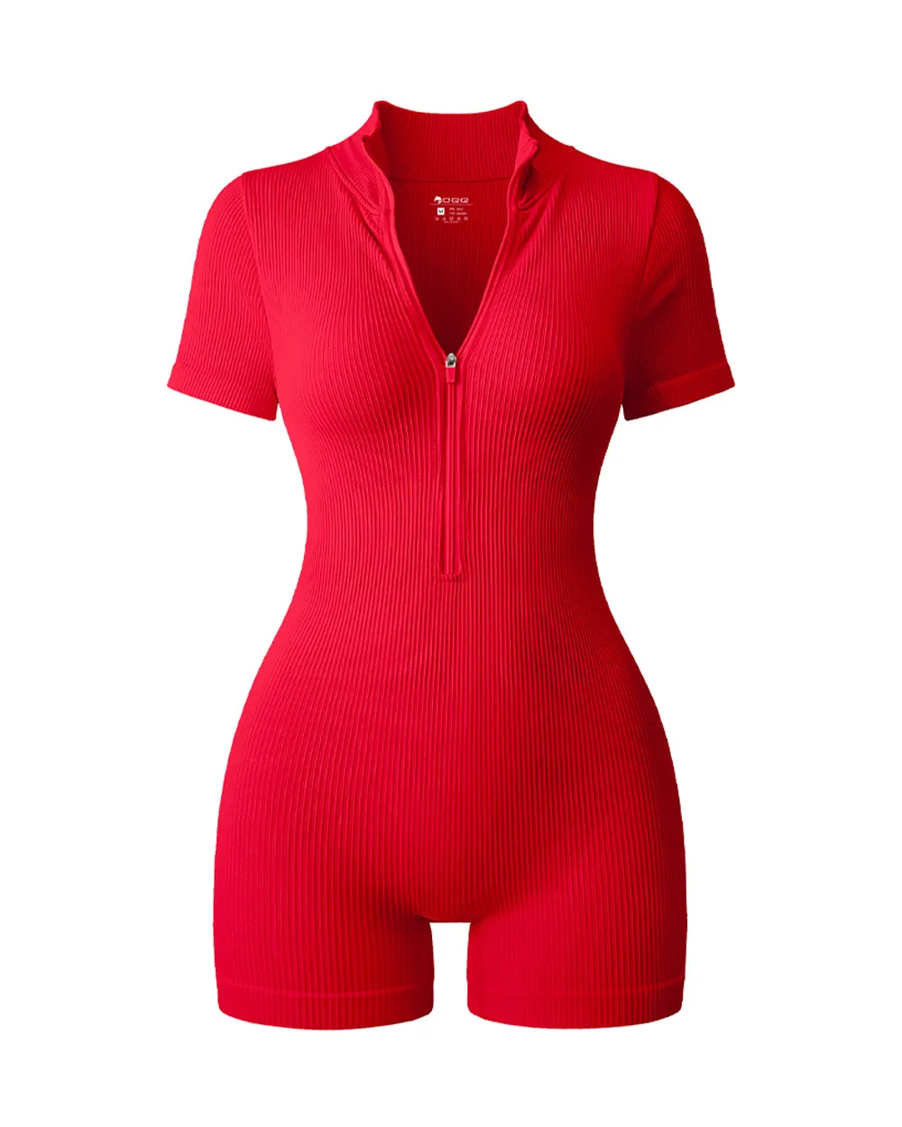 Ribbed Short Sleeve Zip Romper