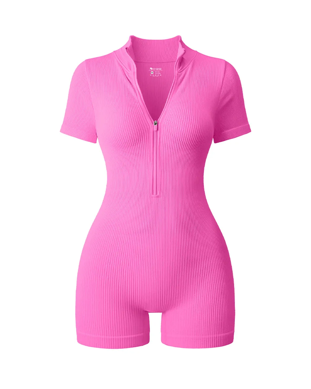 Ribbed Short Sleeve Zip Romper