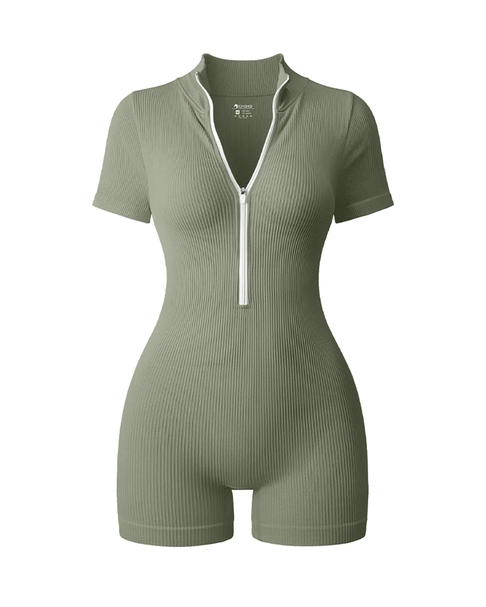 Ribbed Short Sleeve Zip Romper