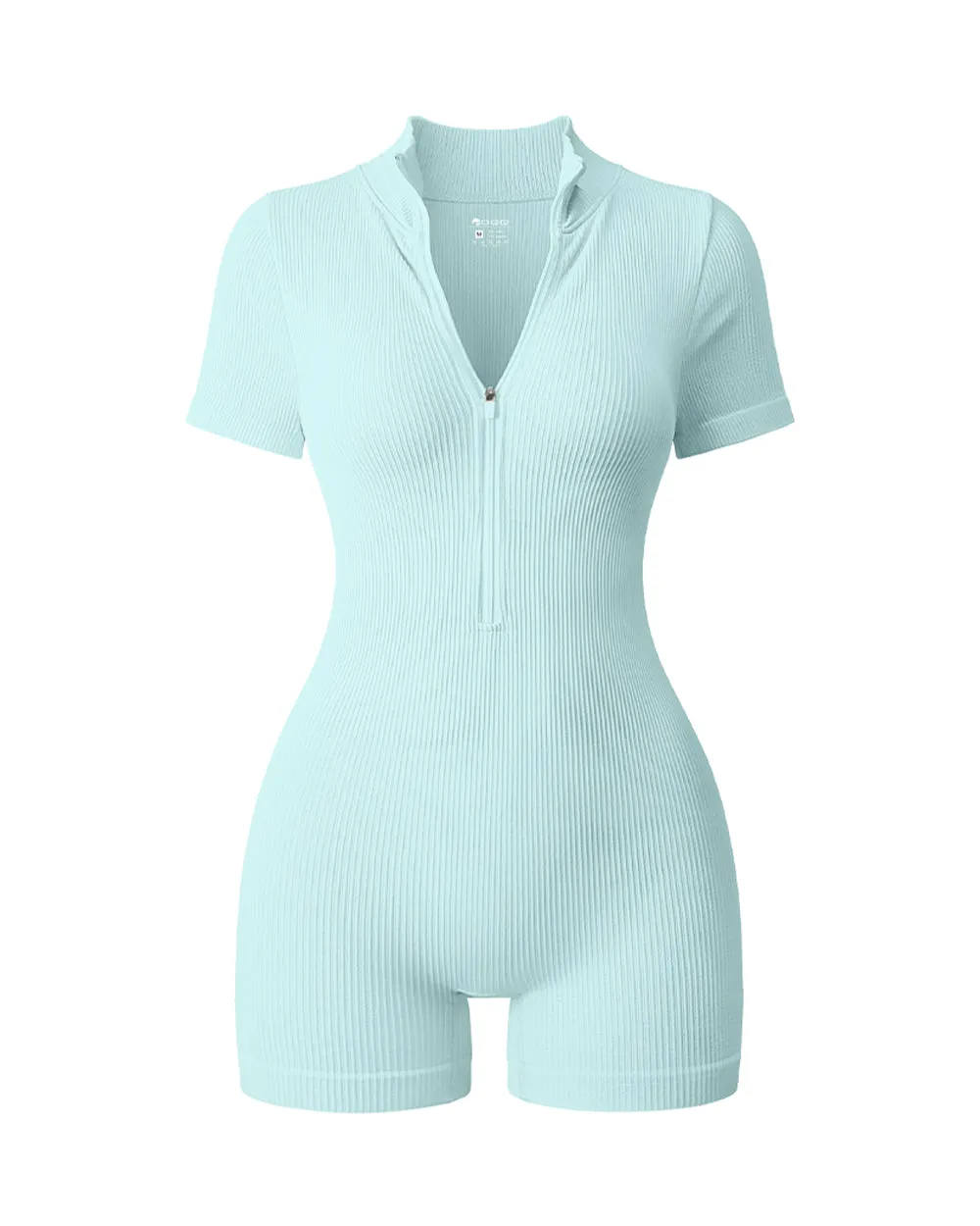Ribbed Short Sleeve Zip Romper