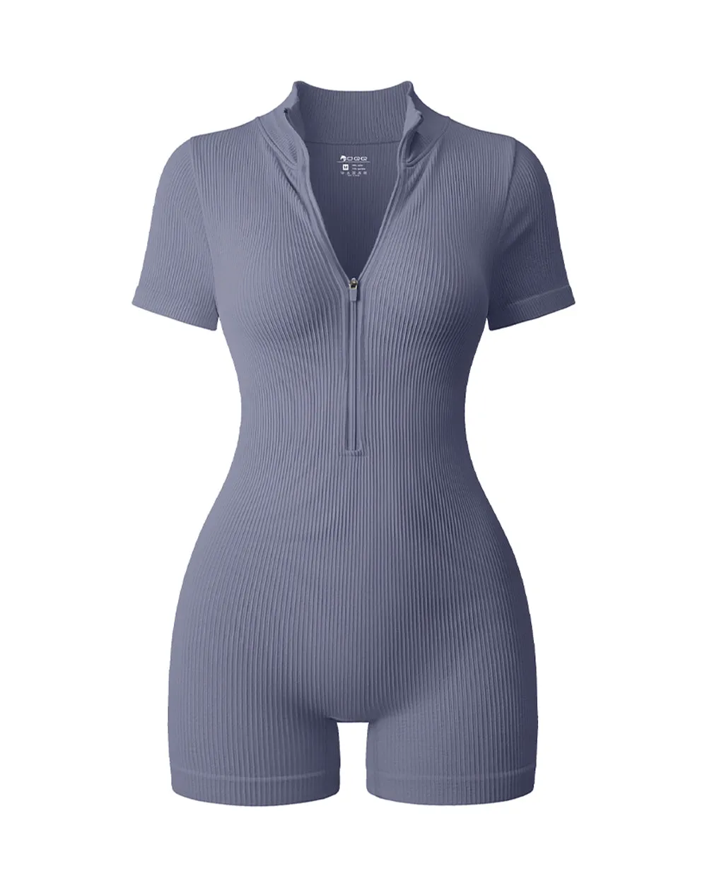 Ribbed Short Sleeve Zip Romper