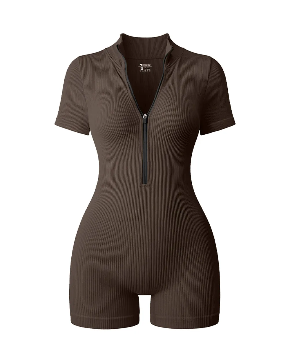 Ribbed Short Sleeve Zip Romper
