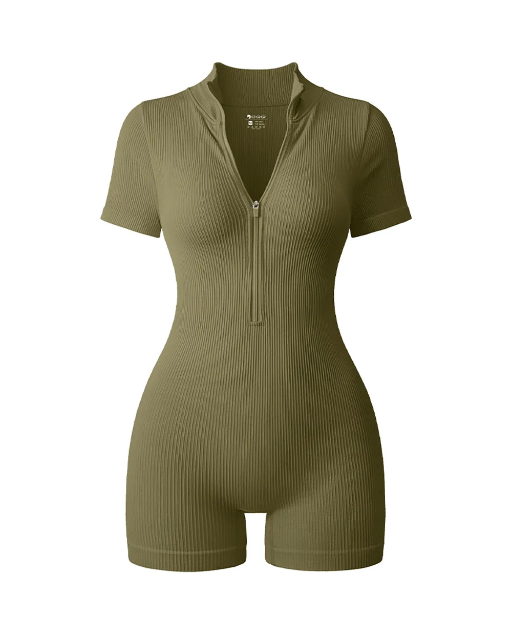 Ribbed Short Sleeve Zip Romper
