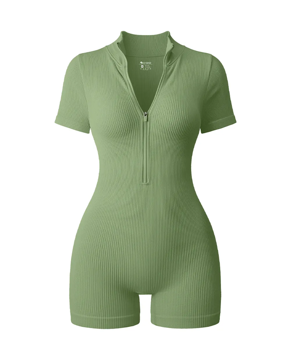 Ribbed Short Sleeve Zip Romper