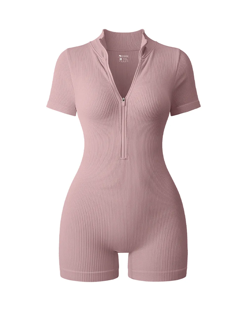 Ribbed Short Sleeve Zip Romper