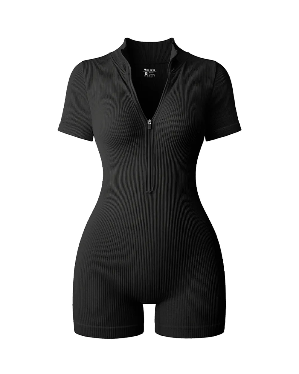 Ribbed Short Sleeve Zip Romper